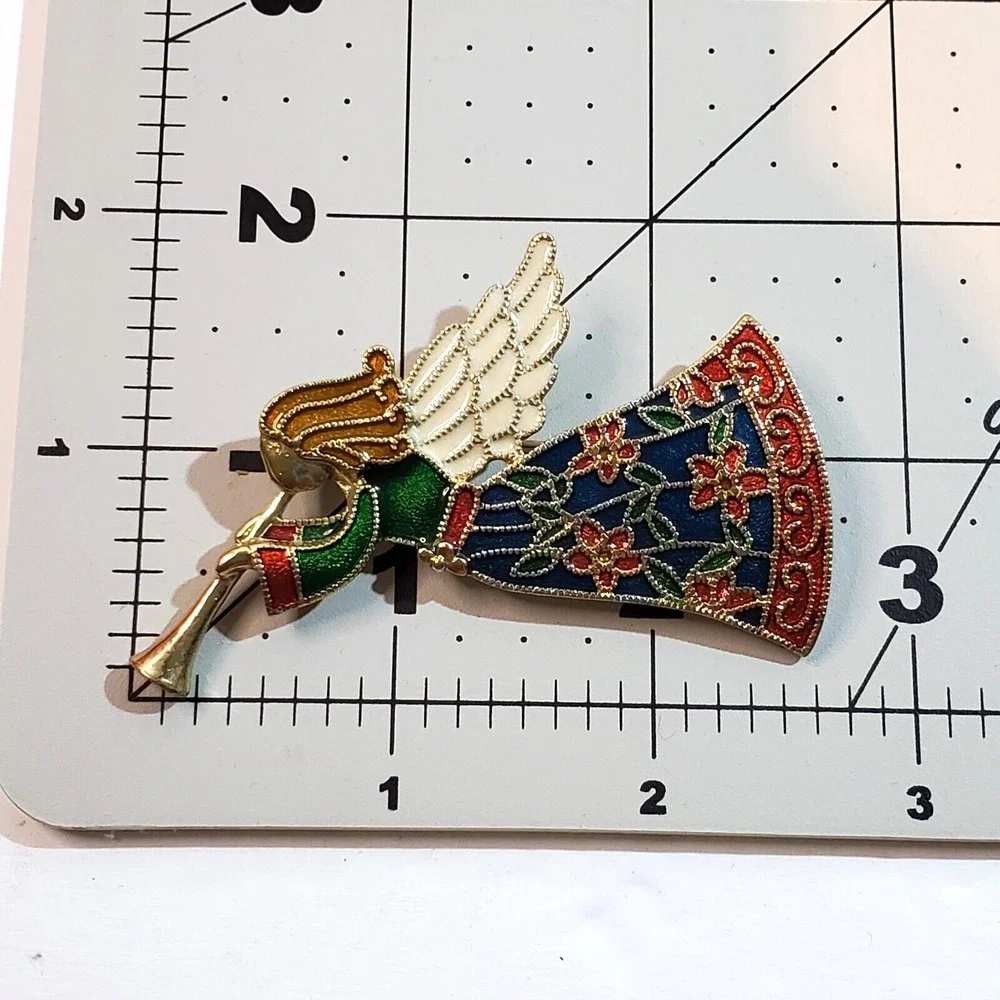 Gold Tone Metal Dots Outline Multi-Colored Enamel Herald Angel Brooch Pin
